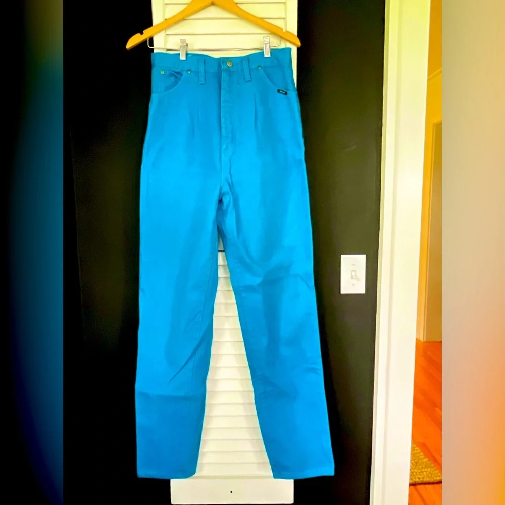 VTG Wrangler Bright Blue Turquoise 80’s-90’s high waist riding jeans - Picture 2 of 8